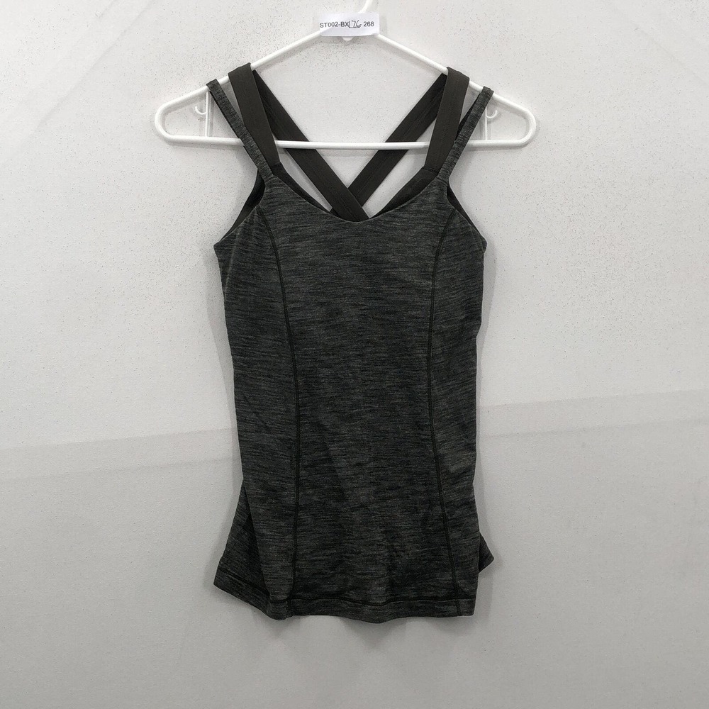 Lululemon Run For Gold Womens Heathered Black Built-In Bra Pullover Tank Top 4
